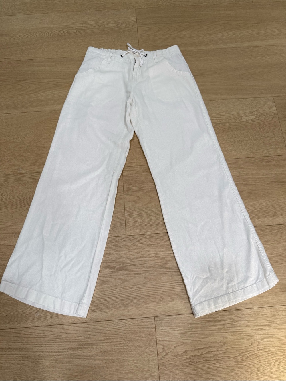 Just Living Linen Blend Pants Size S White Wide Leg Drawstring Coastal